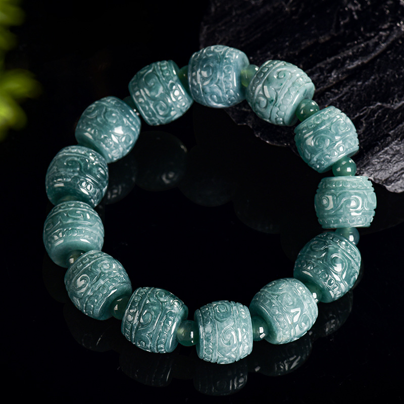 Beading - Natural Burmese Jadeite Carved Bead Bracelet
