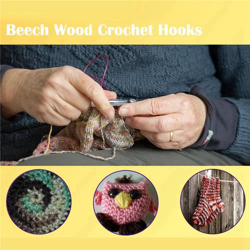 SEWS-80Pcs Wood Crochet Hooks  - Wooden Crochet Hooks Ergonomic Handle ulasan dan harga