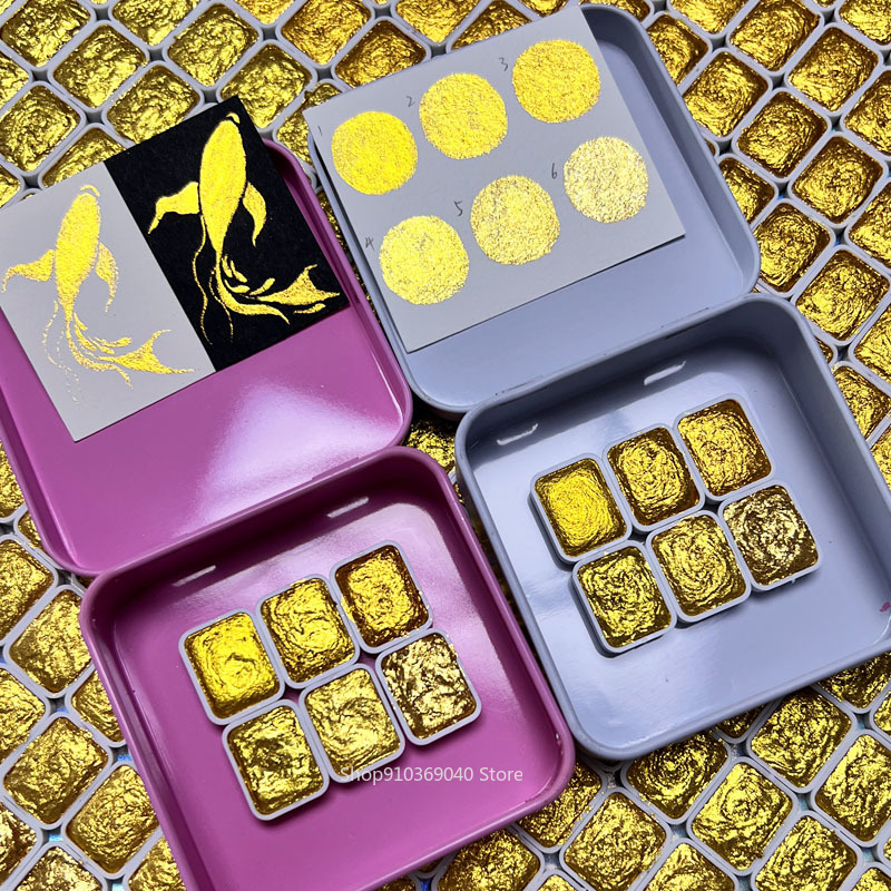 Golden Pearlescent Pigment Sol - Watercolor Paint Set Solid Pigment ulasan dan harga