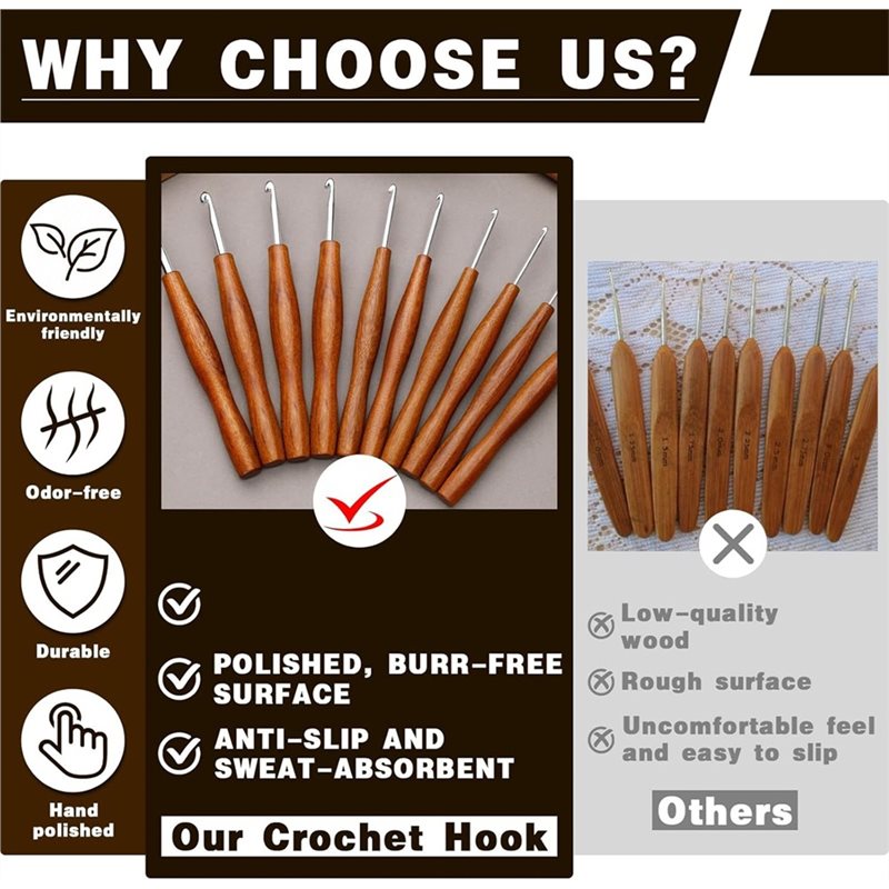 AS94-5 Pcs Crochet Hook, 5 Siz - Wooden Crochet Hooks Ergonomic Handle ulasan dan harga