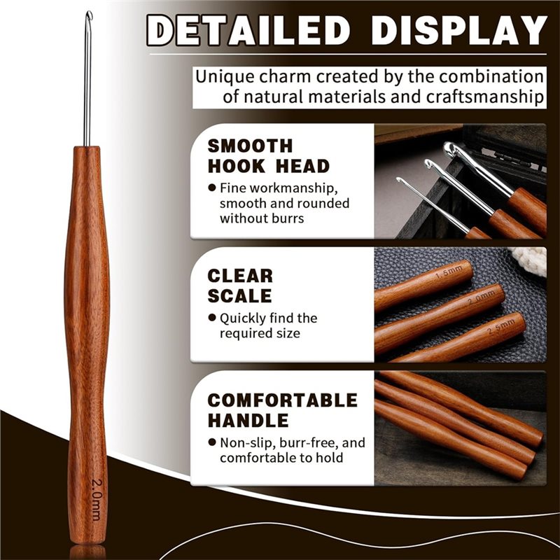 AS94-5 Pcs Crochet Hook, 5 Siz - Wooden Crochet Hooks Ergonomic Handle ulasan dan harga